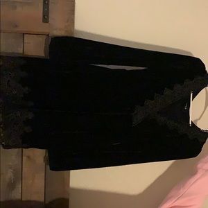 Black velvet dress with lace neck line